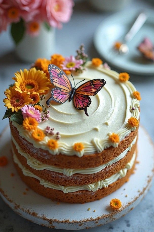 a stunning three layer orange flower cake with a…