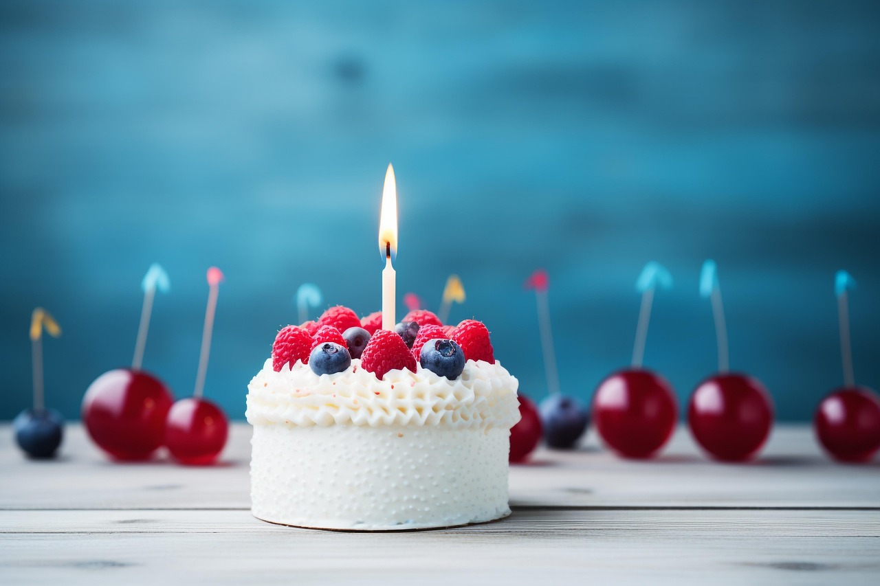 cake, berries, candle, sponge cake, sweet, delicious, fruits, celebration, red velvet, party, celebrate, happy birthday, event, dessert, ai generated